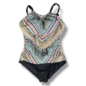 Jantzen Swimsuit Womens Large One Piece Chevron Padded Strappy Bathing Suit Swim